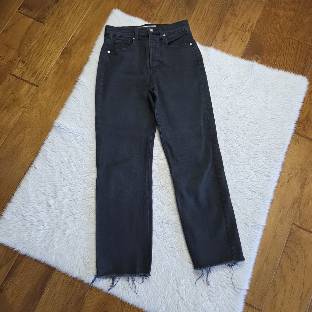 Frank & Eileen Monaghan Straight Jeans Women's 25 Worn Black Raw Hem Stretch